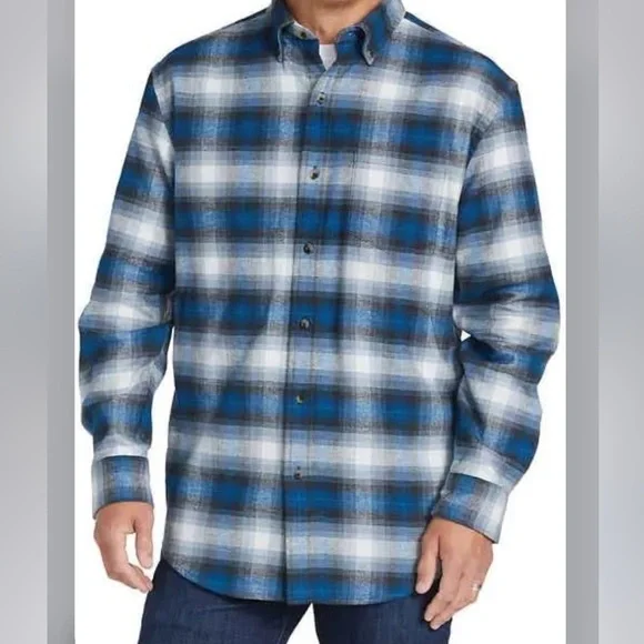 Pendleton Mason Plaid Flannel Shirt Blue Gray Black White Cotton Medium Men’s - Picture 5 of 6